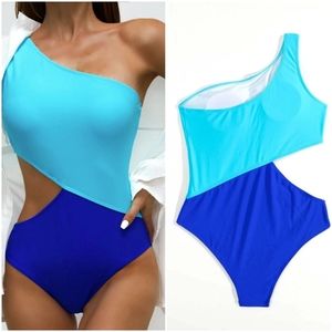 Color Block Cut-out One Shoulder One Piece Swimsuit NWOT